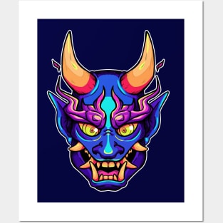 Oni head (blue) Posters and Art